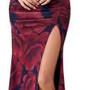 Off Shoulder Corset Long Formal Wedding Guest Dresses for Women Floral Slit Ruched Bodycon Maxi Dress (L)