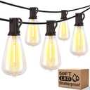 Outdoor String Lights, 27 Waterproof LED Bulbs Patio Lights, ST38 50FT 2200K Retro Connectable String Lights for Patio Backyard Balcony (Black)