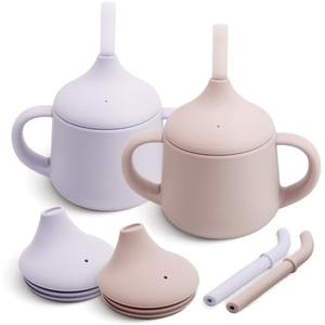 Moonkie Silicone Baby Sippy Cups | 3 Stages Training Cup Straw Cup for Infants Toddlers and Kid | 4 oz 2Pack