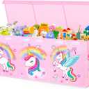 Mabahoo Extra Large Toy Box Chest, Collapsible Toy Storage Organizer with Lids, 40"X14"X16" Sturdy Large Kids Toy Storage Bins Boxes Baskets for Girls, Boys, Nursery, Playroom, Pink