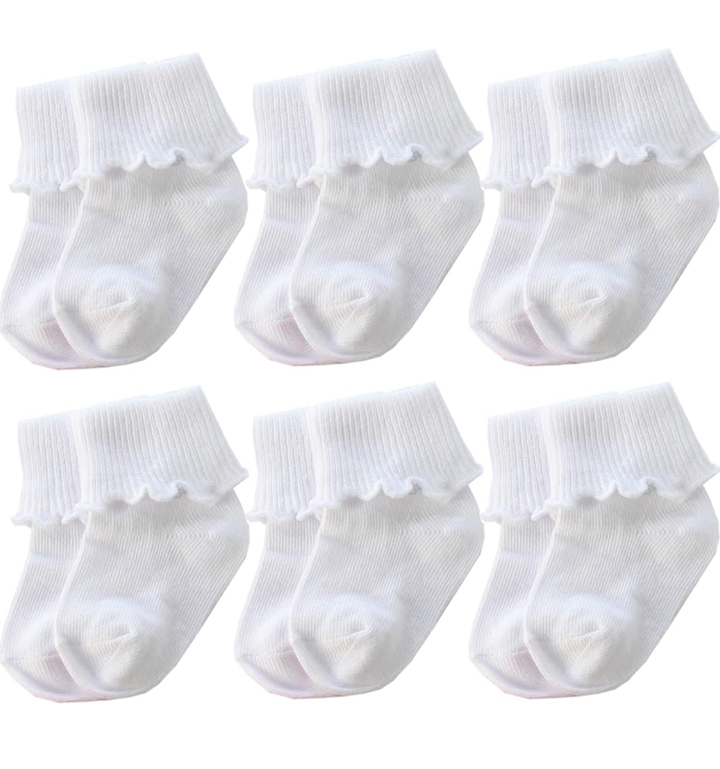 6 &12 Pairs Infant Toddler Baby Kids Turn Cuff Ruffle Cotton Socks