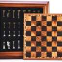 AMEROUS 14 inches Wooden Chess Set with Metal Chess Pieces / 2.5'' King/Storage for Chessmen/Gift Package/Instructions/Classic Board Game, 14 inches by 14 inches