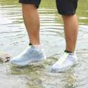 SHIWELY SILICONE WATERPROOF SHOE COVERS, REUSABLE UPGRADED OVERSHOES WITH WATERPROOF ZIPPER, RAIN BOOTS, NON-SLIP WASHABLE PROTECTION FOR WOMEN & MEN (L - WOMEN 7.5–10.5, MEN 6.5–9, WHITE).