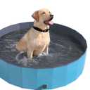 Portable Dog Pool for Large Dogs - Foldable Plastic Bathing Tub with Drain and Carrying Bag for Pets and Backyard Play with Kids by PETMAKER (Blue)