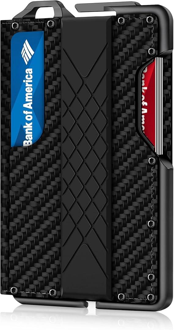 Tactical Minimalist Wallet for Men, Slim RFID-Blocking Metal Card Holder, Front Pocket Men’s Leather Dapper Bifold Wallet with Money Clip with Keychain