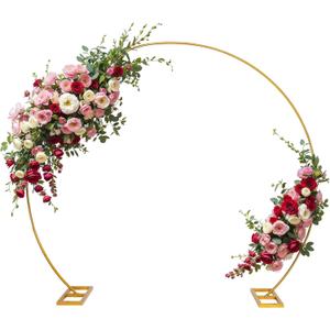 Liacere Wokceer Wedding Arch 7*8FT Round Backdrop Stand Gold Metal Circle Backdrop Stand Circle Balloon Arch Stand Frame for Birthday Party Bridal Shower Anniversary Ceremony Candy Tables Celebration