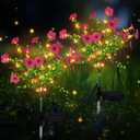 Glooglitter 2 Pack Solar Stake Lights Outdoor Decor Waterproof Mums Artificial Flowers Solar Lights for Outdoor Garden Yard Pathway Decor (Rose Red,Violet)
