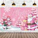 Pink Holiday Celebration Pennant, Large Father Christmas Scene Setter, Seasonal Yard Portrait Background Decor, for Outdoor, Indoor, Celebration Trimmings, Winter Anniversary Party Supplies