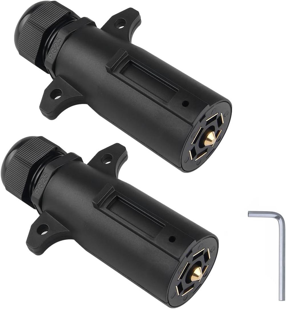 7 Pin Trailer Plug with Waterproof Seal 7 Point Trailer Wiring Replacement Plug Adapter 7 Way Round RV-Style Trailer Side Connector 2-Pack