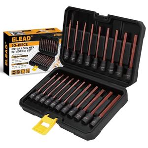 ELEAD 8 -Piece 3/8 Inch Drive Extra-Long Allen Hex Bit Socket Set: S2 Steel, Standard SAE & Metric (1/8-Inch - 7/16-Inch, 3-12mm) for Impact Drills and Ratchet Wrenches