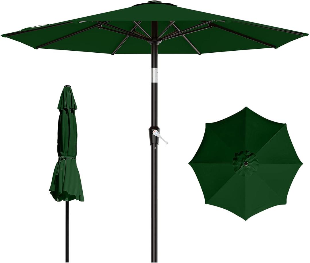 AreShark 9 FT Patio Umbrella for Outdoor, Outdoor Table Umbrella with Push Button Tilt and Crank, Outdoor Patio Umbrellas with 8 Sturdy Ribs for Market, Garden, Pool (Dark Green)