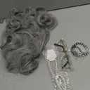 Cupohus Old Lady Costume Set Grandma Wig 100 Days of School Costume Madea Granny Glasses Eyeglass Chains Cords Faux Pearl Bead Necklace Old Lady Cosplay Set 5 Pieces (Light Gray Short Curly)