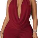 Ophestin Women 2 Piece Sets Sexy Sleeveless Halter Neck Backless Crop Tops Bodycon Shorts Set Club Party Going Out Outfits (Medium, Winered)