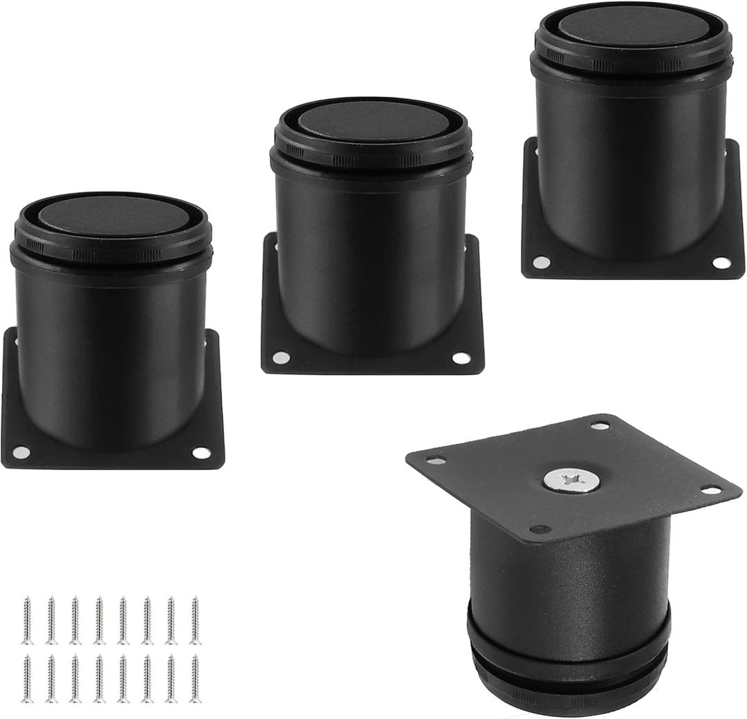 Set of 4 Stainless Steel Furniture Legs 2.4 Inch, Adjustable Round Cabinet Legs 2" Dia Kitchen Feet, Metal Replacement Legs for Cabinet Sofa Couch Shelves Table (Black)