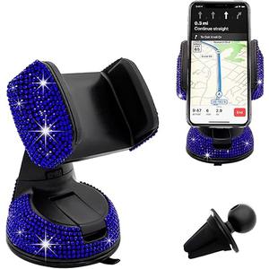 FSTURIOS Bling Cell Phone Holder, 360° Adjustable Rhinestone Car Phone Mount with Air Vent Base, Universal Shiny Crystal Phone Mount Stand for Dashboard Windhshield Air Outlet (Royal Blue)