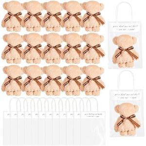 VitalCozy Baby Shower Favors Bear Bath Towel Gift Soft Coral Fleece Hand Towels with Bags for Wedding Graduation Valentine Baby Baptism Birthday Souvenir Supplies(Coffee,16 Sets)