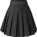 Hoerev Women Girls Thick Wool Fabric for Cold Weather Versatile Plaid Pleated Skirt with Shorts,4,Pure Black,M