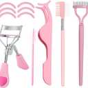 11Pcs Eyelash Curlers Eyebrow Brush Kit for Women, Multifunctional Eyelash Comb Seperator, Mascara Brushes for Women Eyelash Extension Tweezers with Silicone Refill Pads for Home and Travel Uses,Pink