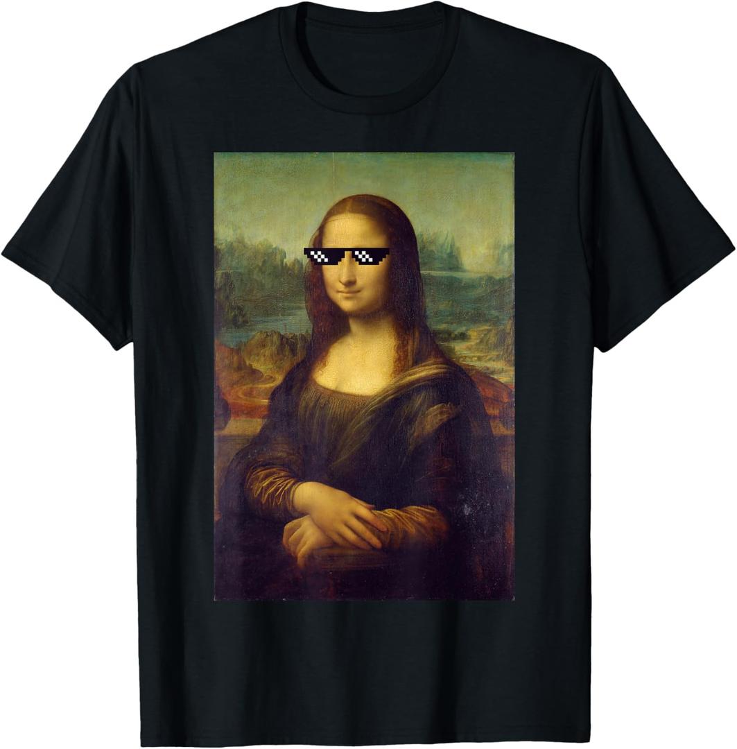 Funny Mona Lisa Meme Sunglasses T-Shirt, Size S