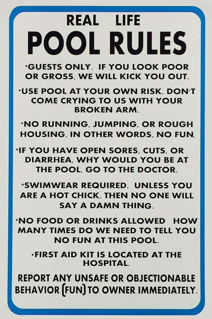 New Metal Aluminum Sign Real Life Pool Rules Funny Pool Rules Signs for Outdoor & Indoor 12" x 8"