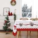 Wewoch Christmas Tablecloth 60"x104" Water Resistant Polyester Table Cloth with Ribbon Print Ideal for Indoor Dining Holiday Dcor
