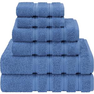 American Soft Linen Luxury 6 Piece Towel Set, 2 Bath Towels 2 Hand Towel 2 Washcloths, 600 GSM 100% Cotton Turkish Towels for Bathroom, Electric Blue Towel Sets