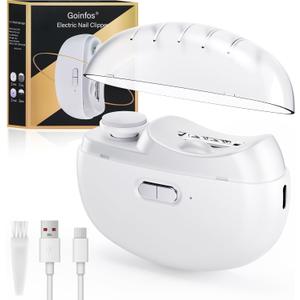 Electric Nail Clipper, 3-in-1 Automatic Nail Clipper, 2 Speed Automatic Nail File Toenail Trimmer with LED Light, Polishing and Nail Debris Collection, for Baby, Kids, Adults and Seniors (White)