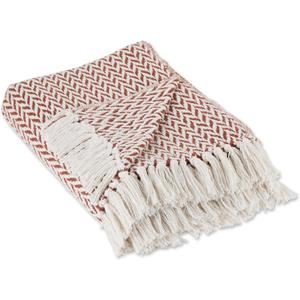 DII Modern Zig Zag Throw Blanket Woven Cotton, Hand-Knotted 2.5" Fringe, 50x60, Cinnamon