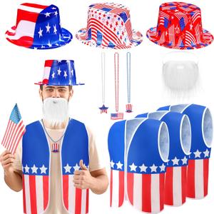 Yahenda 12 Pcs American Flag Costume Man 3 Set USA Patriotic Accessories 4th of July Outfit for 250th Anniversary Party