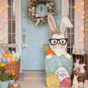 Yerliker 35 Inch Easter Wooden Porch Sign Bunny Standing Sign Decoration Easter Cute Rabbit Outdoor Decor Egg Shape Decor for Porch, Yard, Front Door, Garden, Patio, Outdoor