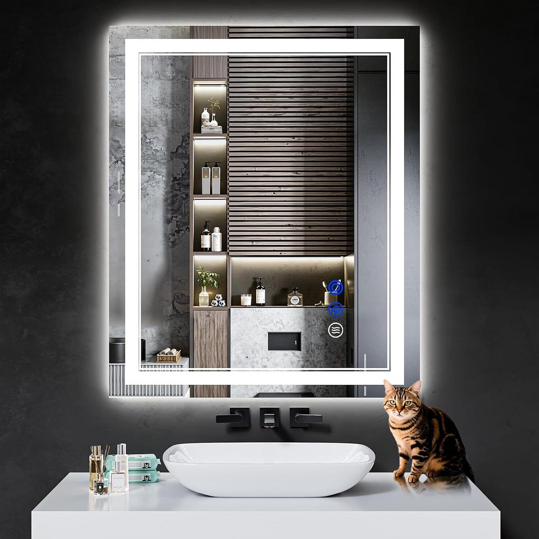 36"x30" LED Bathroom Mirror with Anti-Fog, Stepless Dimmable Lights, 3 Color Modes, Shatter-Proof Tempered Glass,Waterproof Design