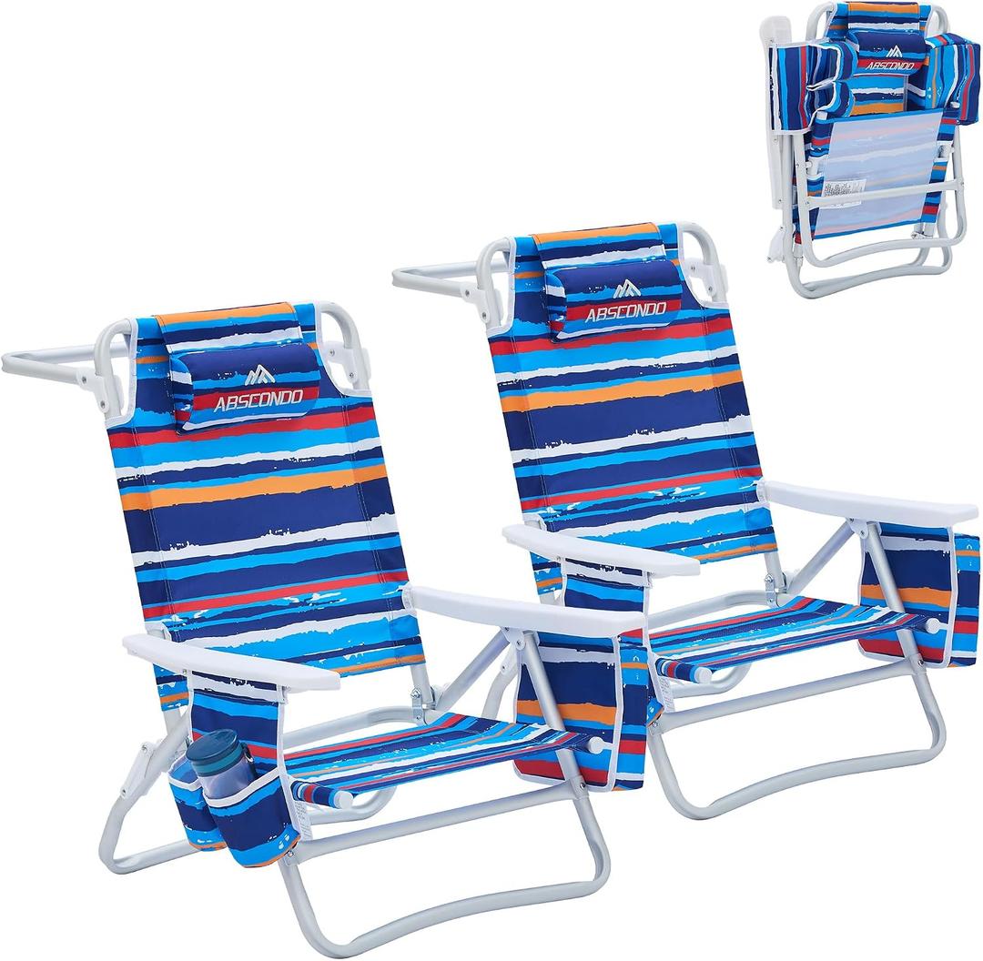 Beach Chair, Beach Chairs for Adults,Outdoor Folding Beach Chairs for Adults, Supports up to 350lbs with 5 Positions, Towel bar, Cooler Pouch, Storage Pouch.