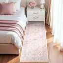 RELEANY Area Rugs 2'x6' Runner Rug Non Slip Washable for Kitchen Hallway Bedroom Beside Laundry Room Bathroom Rug, Floor Carpet, Pink Greypink Cute