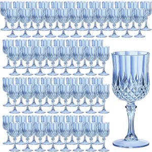 7OZ Plastic Wine Glasses, Reusable Vintage Goblets Unbreakable Drinking Glasses Crystal Water Cups Champagne for Wedding, Parties (100, Blue)