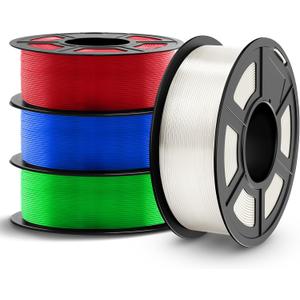 TECBEARS PETG Filament 1.75mm 4KG, 3D Printer Filament Bundle PETG, 4 * 1KG(1320M) Filament High Precision, Dimensional Accuracy 0.02mm,Transparent with 3 Spools of Transparent Blue/Red/Green