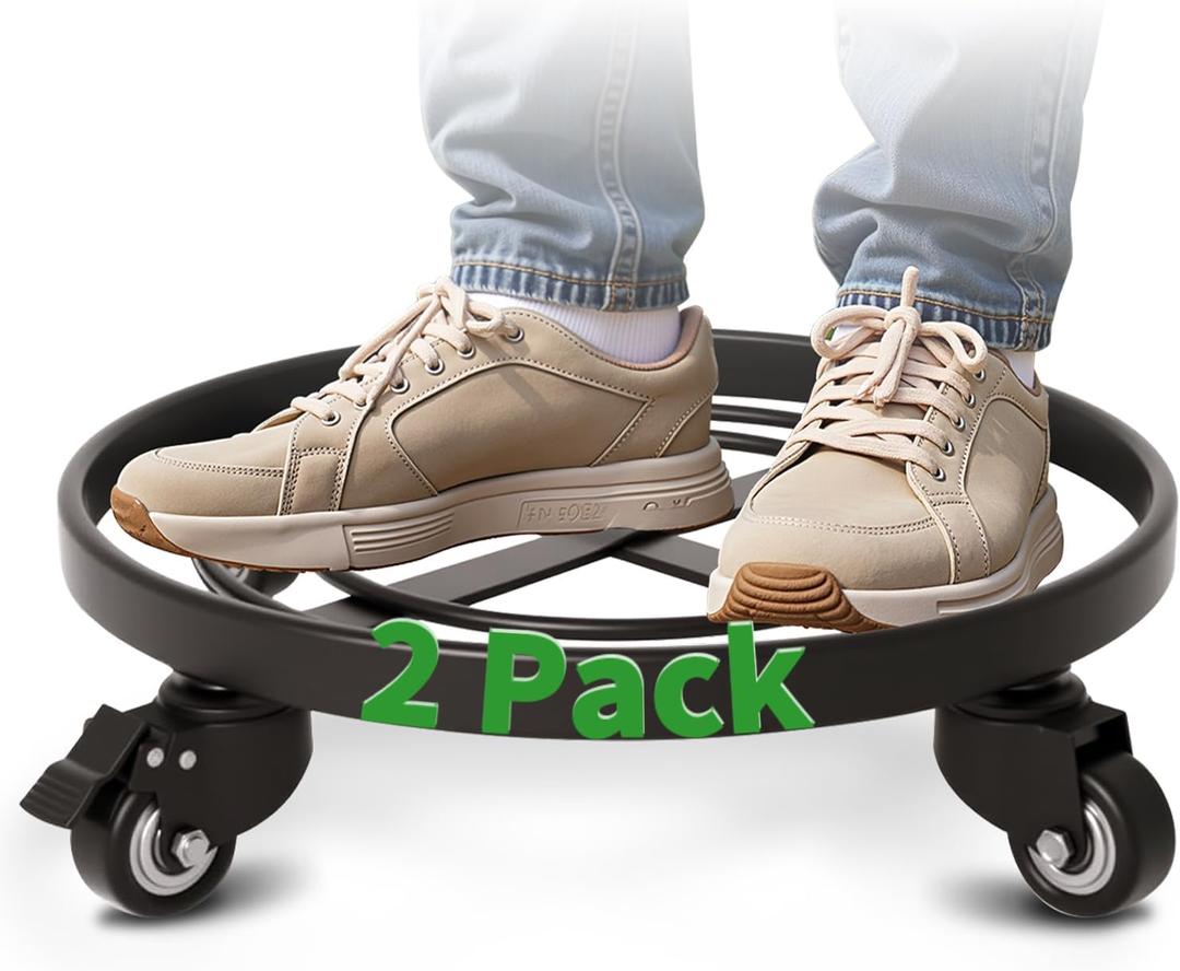 AMAGABELI GARDEN & HOME Plant Caddy with Wheels Heavy Duty 14 2 Pack Rolling Plant Stand Plant Dolly Iron Wheeled Lockable Casters Round Pot Mover Rollers Indoor Outdoor Planter Trolley Metal (14 inch)