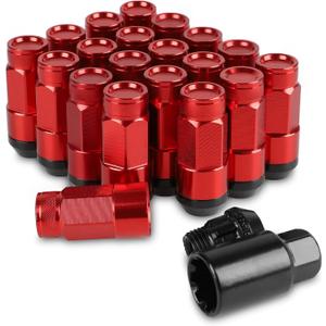 20PCS Closed End Lug Nuts M12X1.5 Wheel Rims Lug Nuts +Socket (Red)