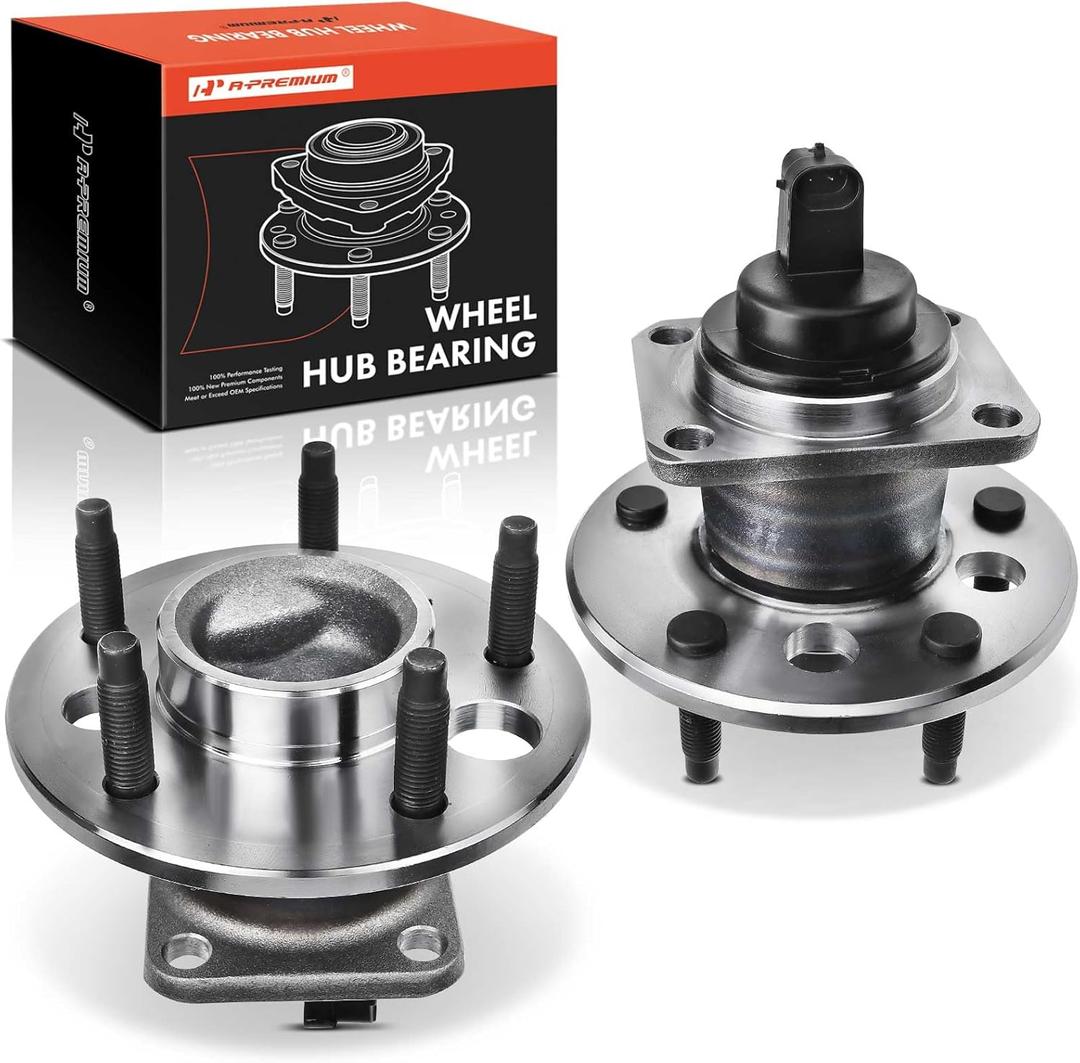 A-Premium 2 rodamientos de rueda trasera y conjunto de buje con ABS y 5 lengetas compatibles con Buick Cadillac Chevy Pontiac - 1991-2011 - Lesabre, Lucerne, Reatta, Allante, DTS, Sevilla, Malibu