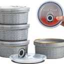 Ceramic Small Baking Dishes for Oven, 12oz Meal Prep Containers Charcuterie Bowls with Lids, Creme Brulee Ramekins Set, Pudding Custard Cups Fruit Souffle Bowls Set of 4, Grey Ripple