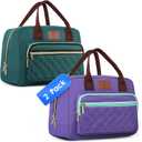Genteen Lunch Bag Lunch box for Women men Insulated Tote LunchBox for Adult Women Men Reusable Lunch Box with Front Pocket for Work, Picnic or Travel-18 Cans/14 Liters - PURPLE/LAKE GREEN