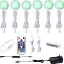 AIBOO RGB Color Changing LED Under Cabinet Lights Kit Aluminum Slim Puck Lamps for Kitchen Counter Wardrobe Counter Furniture Ambiance Christmas Decor Lighting (6 Lights)