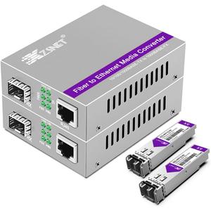 A Pair of 1.25G/s Gigabit Multi-Mode Dual LC Fiber to Ethernet RJ45 Media Converter for 10/100/1000Base-Tx to 1000Base-SX (with 2PCS SFP to LC Module), 850nm, MMF, up to 550-m