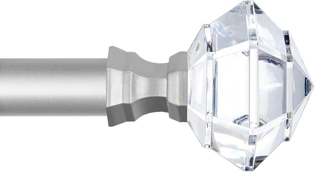 TONIAL Curtain Rods 32 to 58 Inch(2.6-4.8ft), Telescoping Splicing 3/4 Single Rods for Windows 20 to 53 Inch(1.7-4.4ft) Decorative Drapery Rod with Acrylic Diamond Finial, Nickel