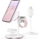 XooFly 3 in 1 Wireless Charging Station for Apple Devices, Fast Wireless Mag-Safe Charger Stand with 20W Adapter for iPhone 17/16 15 14 13 12 Pro Max/Pro/Plus/Air/Mini, iWatch, AirPods (Pink)