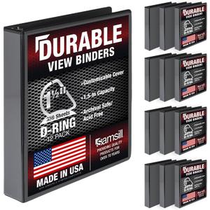 Samsill Durable 1.5 inch 3 Ring Binder, D Ring Binder, 100% Recycled Chipboard, Black, 12 Pack
