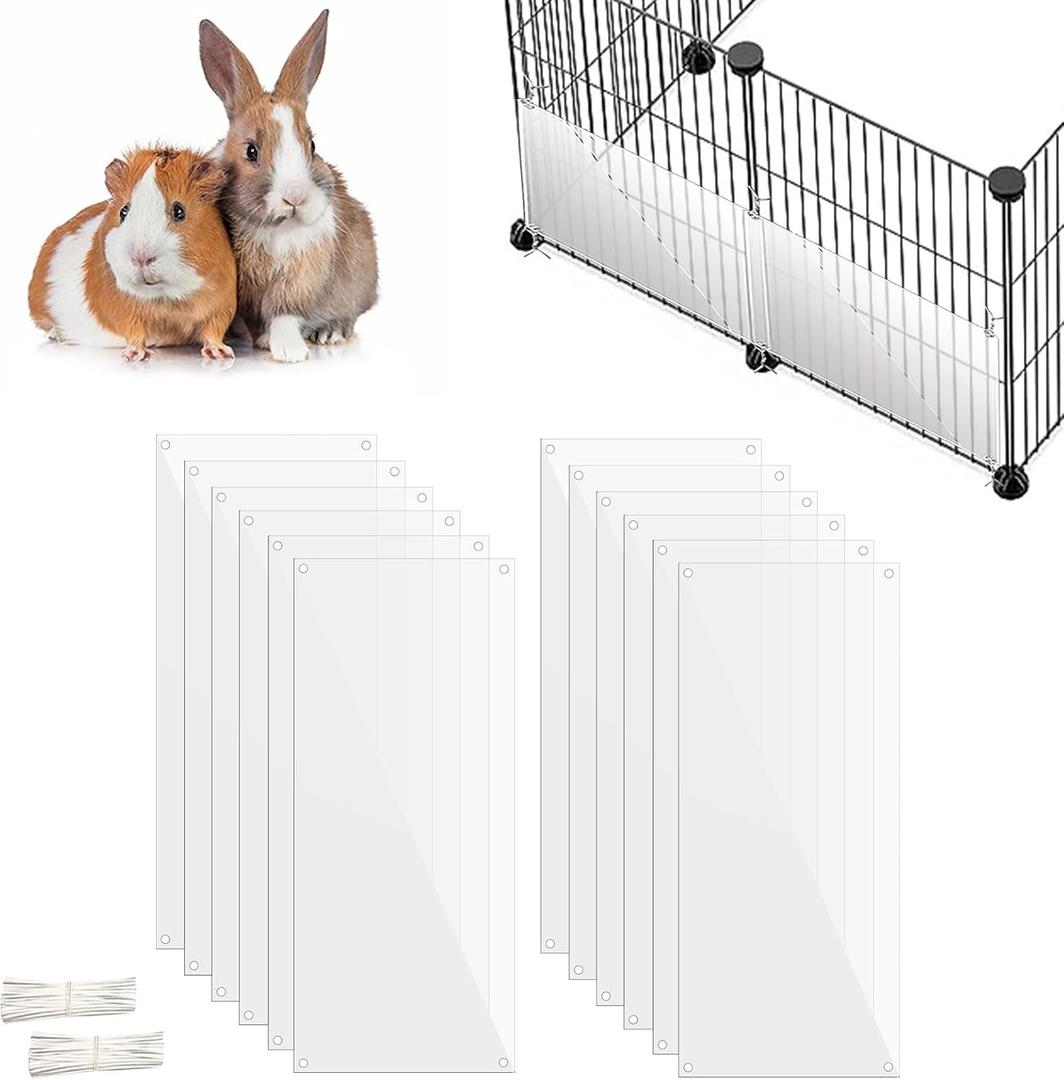 Oncpcare 12 Pack Pet Plastic Cage Liner Protection 14'' x 6'' Rabbit Cage Urine Guard Clear Cage Edge Liner Guinea Pig Side Lining Small Animal Cage Accessories - Keep Litter in The Cage