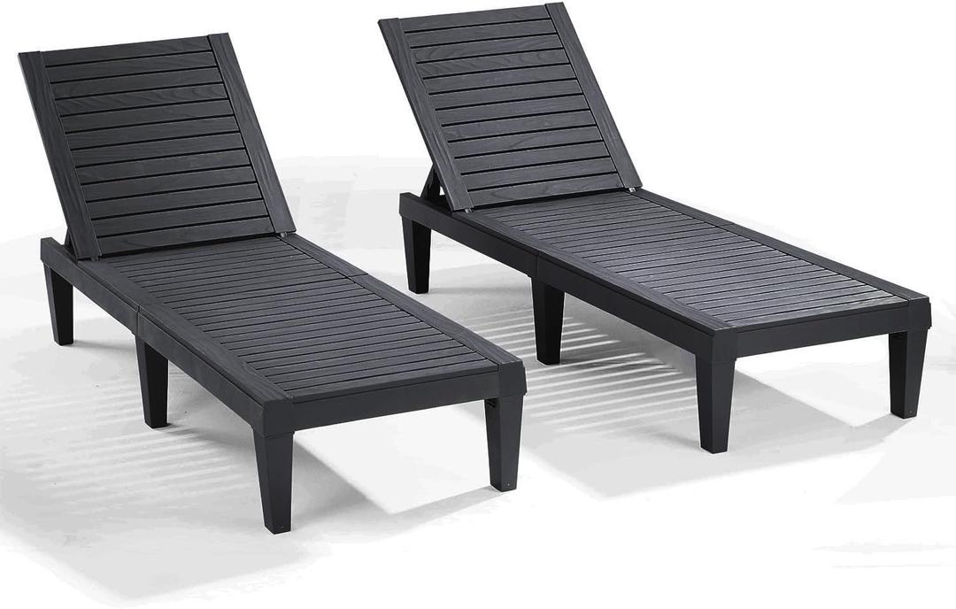 Nestl Patio Chairs - Black Chaise Lounge Chair Outdoor, 5-Position Adjustable Sun Tanning Chair, Waterproof Pool Lounge Chairs Set of 2, Reclining Lawn Chair, Lightweight Outdoor Lounge Chairs