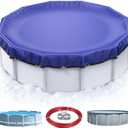 UIRWAY [200GSM Heavy Duty] 24FT Winter Pool Cover 2025 Upgrade Pool Cover for Above Ground Round Pools, UV & Cold Resistant Swimming Pool Cover, Tearproof Tarp with Cable System (PE-Blue(Round))