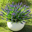 16 Bundles Artificial Plants Outdoor, UV Resistant Fake Lavender & Monkey Grass, Realistic Plastic Faux Plants for Balcony, Patio, Porch Greenery Decor, Planter Filler(Purple)