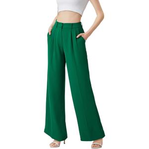 Wide Leg Pants | High Waisted Trousers with Pockets | Comfortable Work & Business Casual Pant (Beige, S)